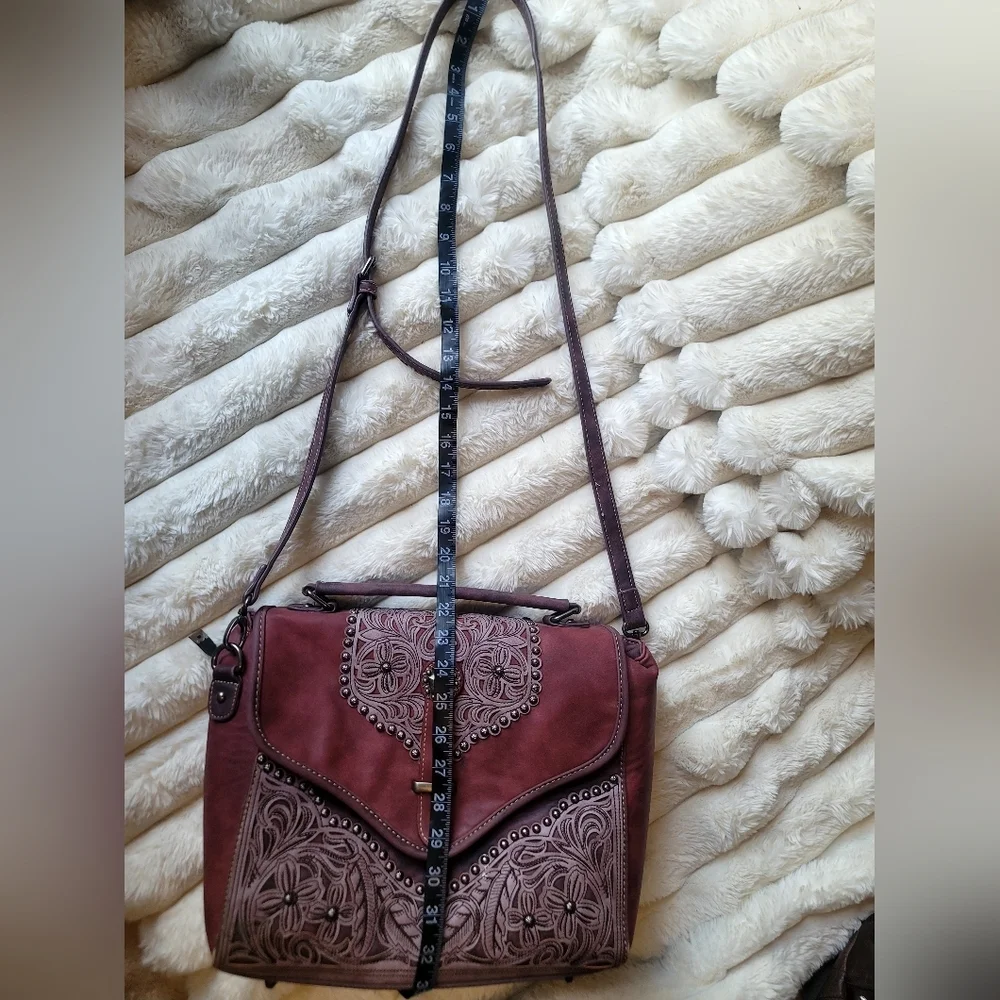 Montana West Beautifully Embossed Burgundy/Red‎ Wine Western Handbag - Picture 15 of 15